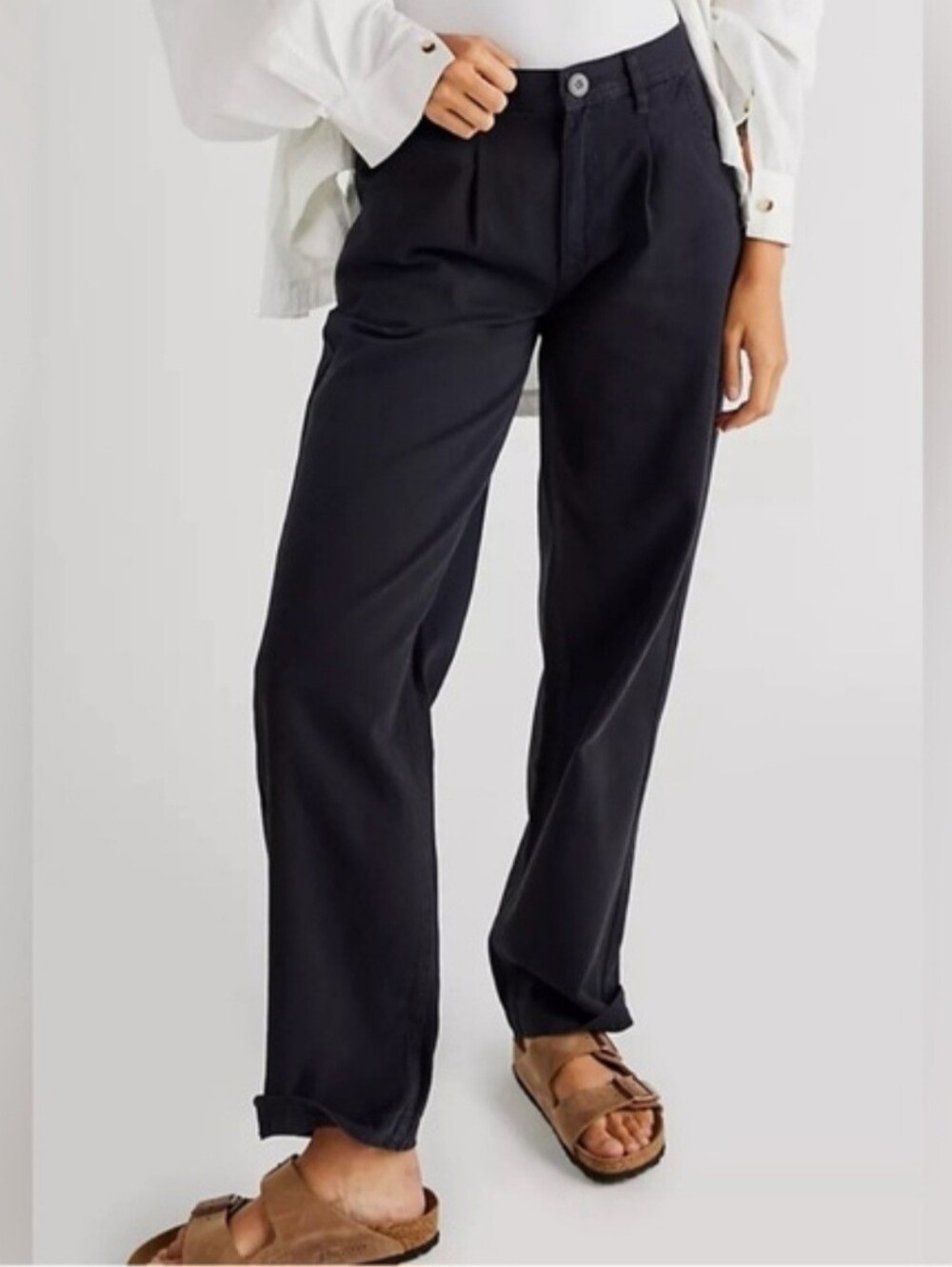 Free People Cya Later Navy Relaxed Wide-Leg Trousers Nwot